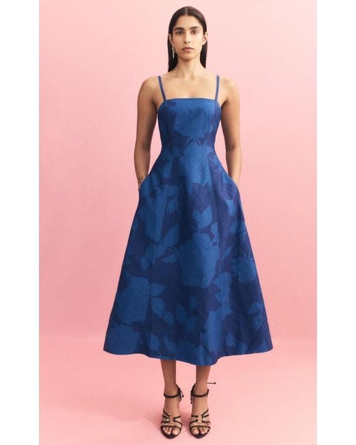 Aje. Blue Belonging Printed Linen-blend Midi Dress