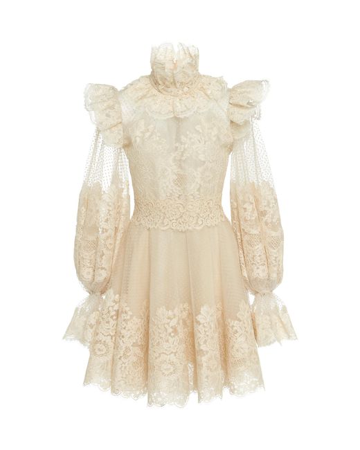 Zimmermann White Ruffled Flocked Tulle Mini Dress
