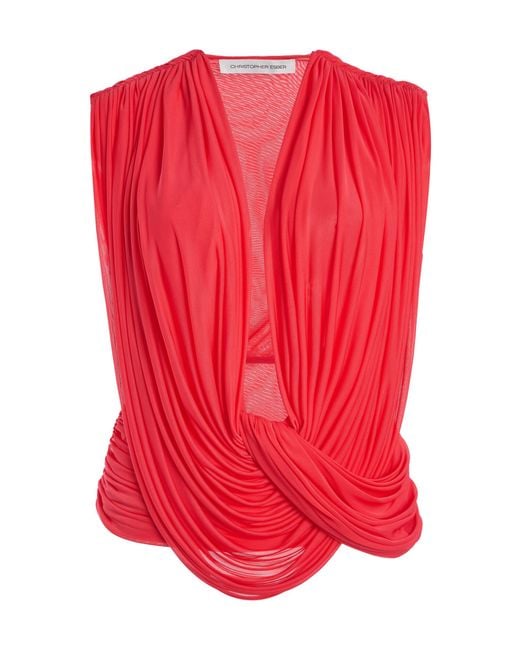 Christopher Esber Red Ripple Draped Jersey Top