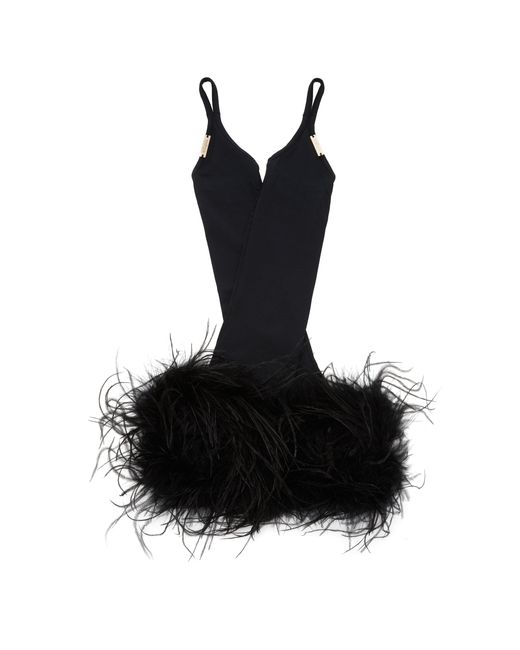 Cult Gaia Black Gaias Feather-embellished Jersey Gloves