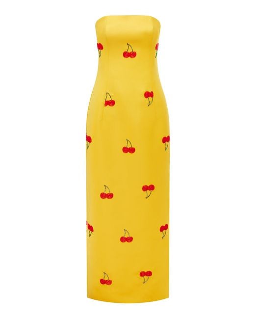 LEO LIN Yellow Rayna Embellished Crepe Maxi Dress