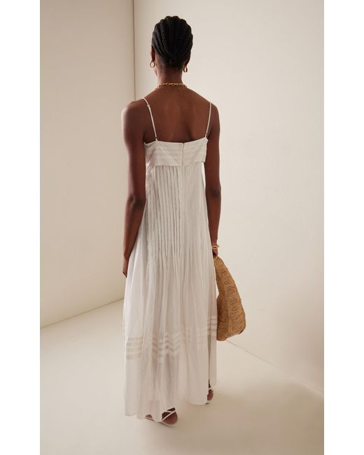 Staud White Kristina Pleated Cotton Maxi Dress