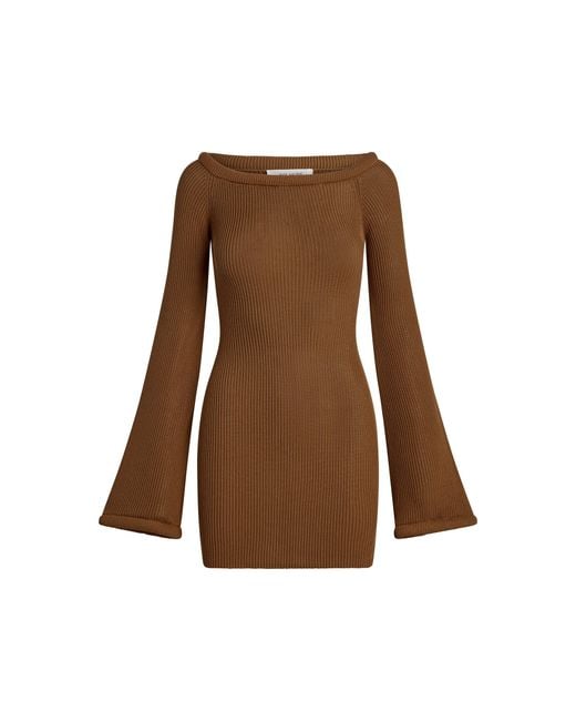 AYA MUSE Brown Eos Knit Silk-Cotton Mini Dress