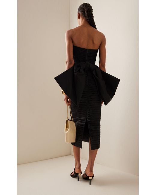 Rachel Gilbert Black Marji Bow-detailed Pleated-taffeta Midi Dress