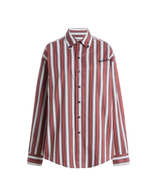 Sanderlak Red Oversized Striped Cotton Shirt