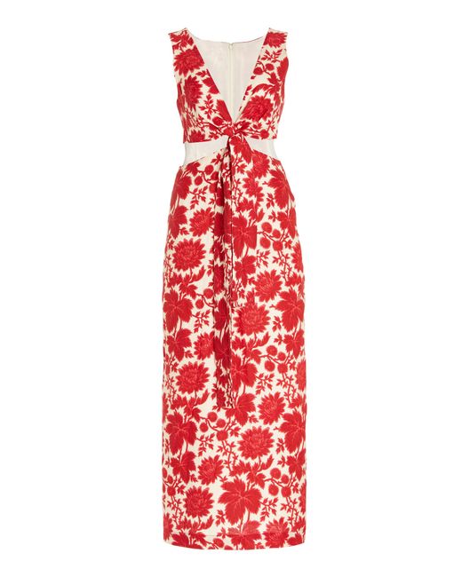 Sir. The Label Red Cinta Tie-front Floral Linen Midi Dress
