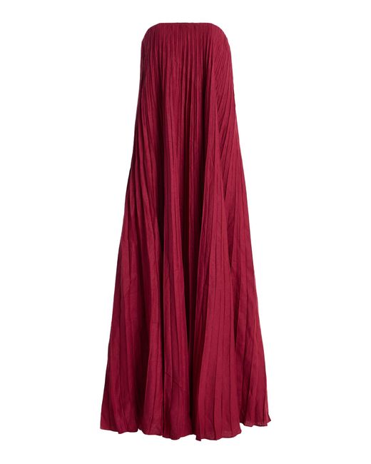 ANDRES OTALORA Red Exclusive Ritmo Pleated Linen Maxi Dress
