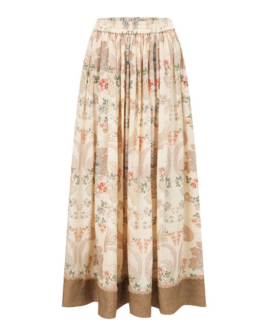 Into The East Natural Scroll Linen Maxi Skirt