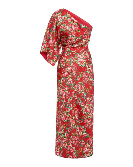 Markarian Red Carla Rose-detailed Draped Midi Dress