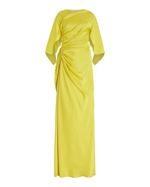 Maison Rabih Kayrouz Yellow Gathered Charmeuse Maxi Dress