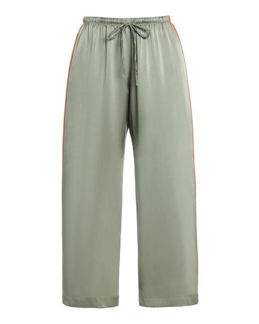 DONNI. Green Striped Silk Wide-Leg Cropped Pants