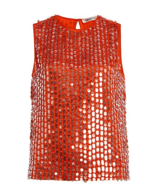 Zankov Red Eleanor Beaded Silk Top
