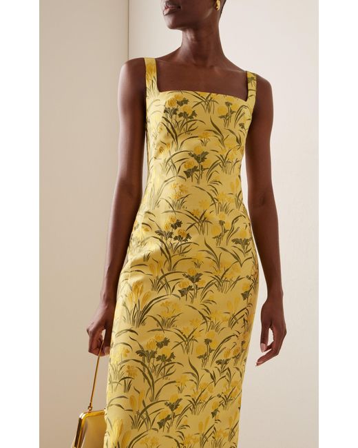 Cara Cara Yellow Carlie Floral Jacquard Midi Dress
