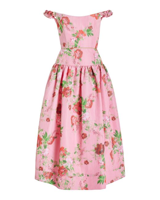 Markarian Pink Giorgia Off-the-shoulder Floral Ikat Midi Dress
