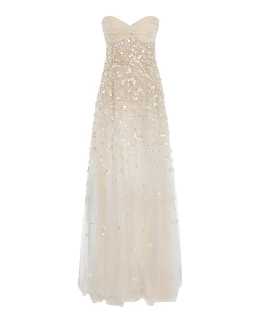 Oscar de la Renta White Mother Of Pearl-Embellished Tulle Gown