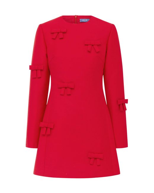 LEO LIN Red Aliza Bow-Embellished Mini Dress