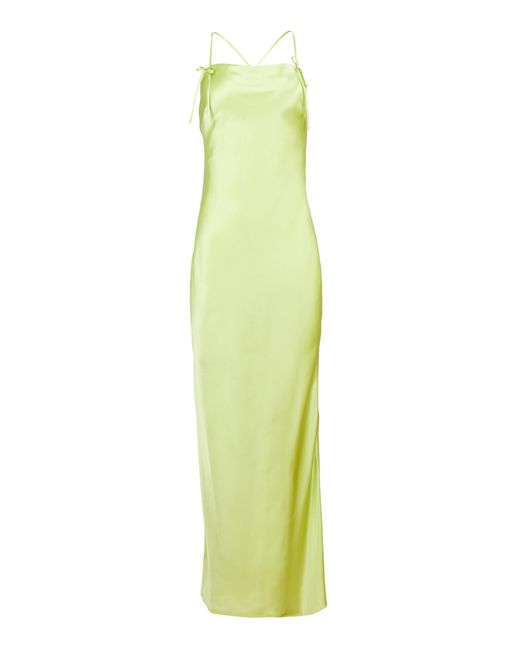 Fleur du Mal Green Lace-Trimmed Silk Maxi Slip Dress
