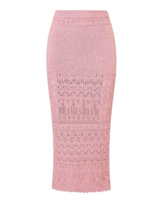 LoveShackFancy Pink Selvie Crocheted Maxi Skirt