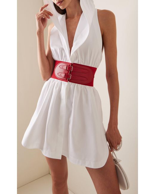 Alaïa White Hooded Mini Dress With Belted Waist