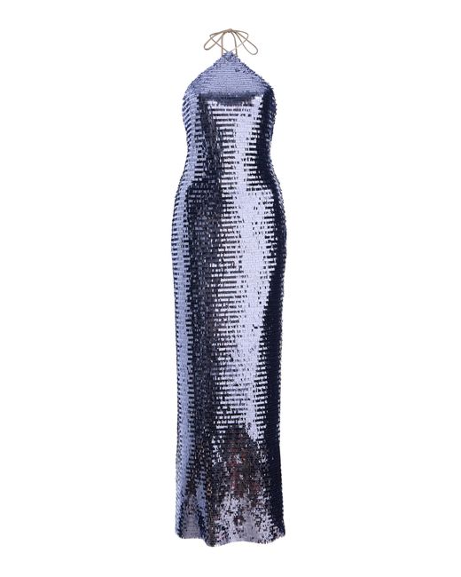 SEV Blue Sequined Maxi Halter Dress