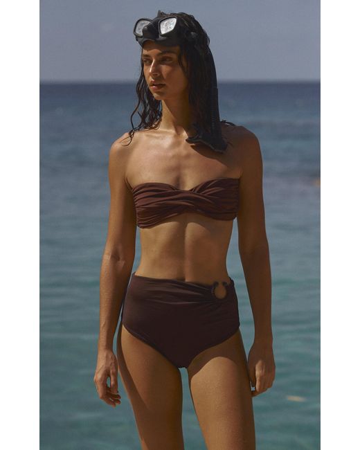 Johanna Ortiz Brown Tangarana Twisted Bandeau Bikini Top