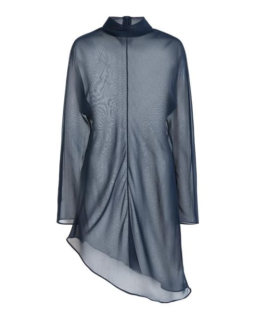 Sloan Blue Exclusive Wave Sheer Chiffon Turtleneck Tunic