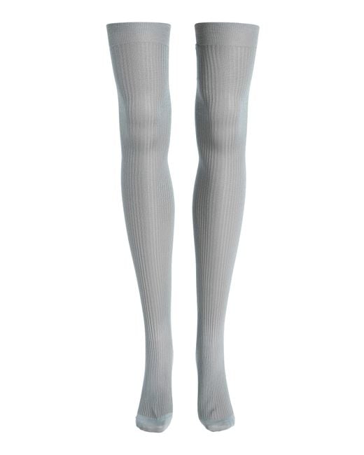 Miu Miu Gray Knee-High Ribbed-Silk Socks