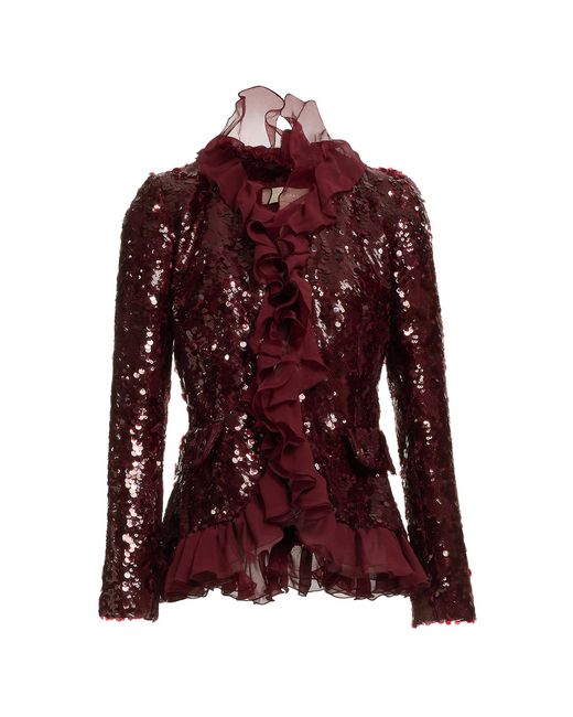 Elie Saab Red Sequined Silk-Blend Jacket
