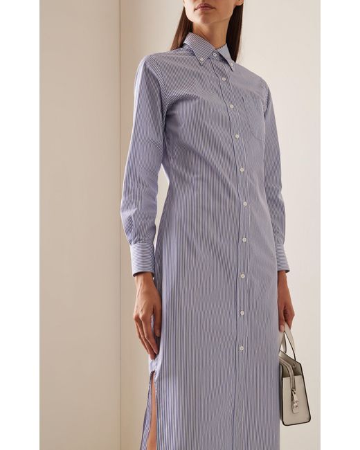 Thom Browne Blue Striped Cotton Midi Shirt Dress