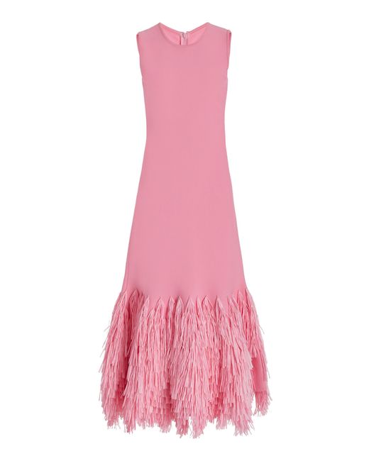 Oscar de la Renta Pink Fringed Crepe Midi Dress