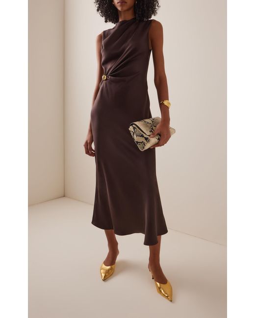 loulou de saison moun draped silk dress Loulou de Saison Moun Knotted Draped Silk-twill Midi Dress