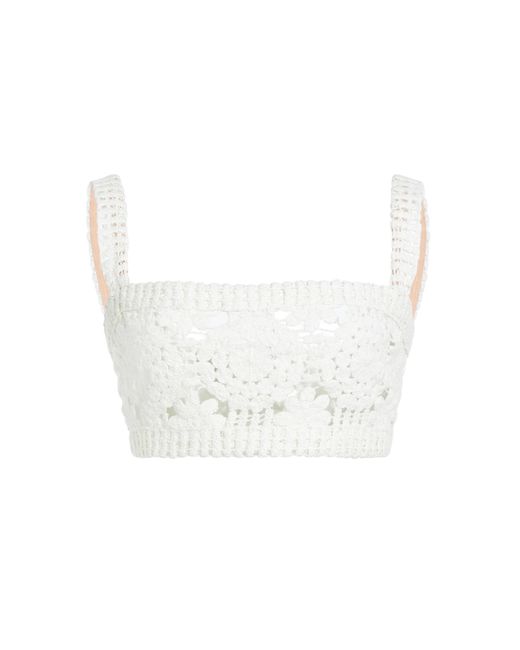 Elie Saab White Lace Crochet Cropped Top