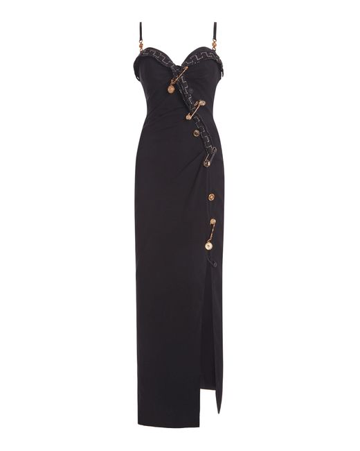 Versace Black Pin-detailed Georgette Gown