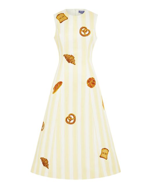 LEO LIN Natural Cleo Embroidered Twill Midi Dress