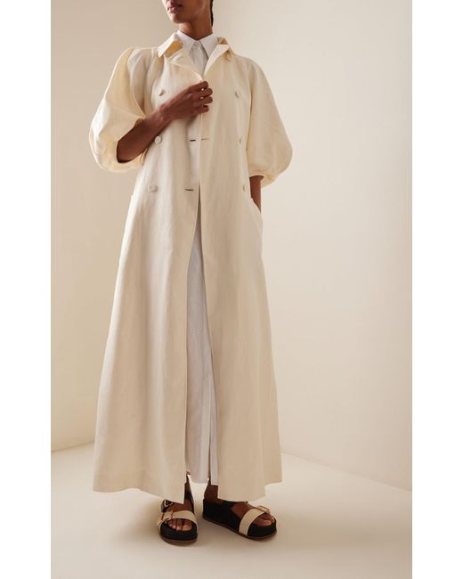 Gabriela Hearst White Iona Puff-sleeve Linen Trench Coat