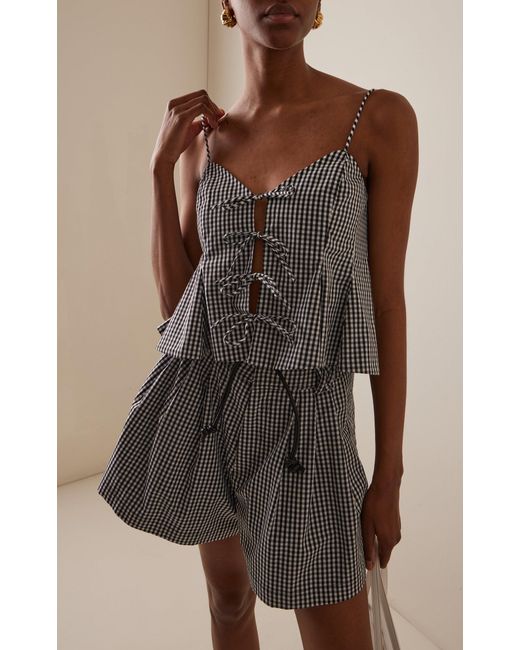 Sea Blue Neci Tie-Front Gingham Cotton Tank Top