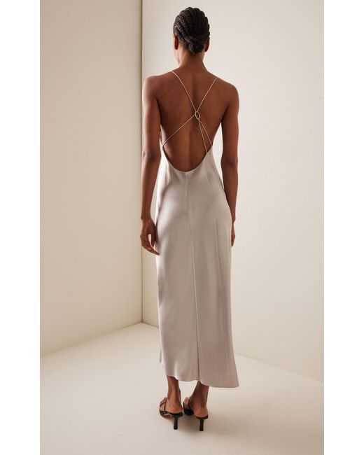 Nensi Dojaka For Calvin Klein Open-back Silk-satin Midi Dress in Gray | Lyst