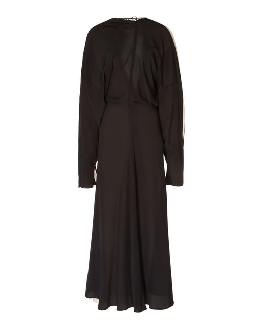 Victoria Beckham Black Draped Silk Midi Dress