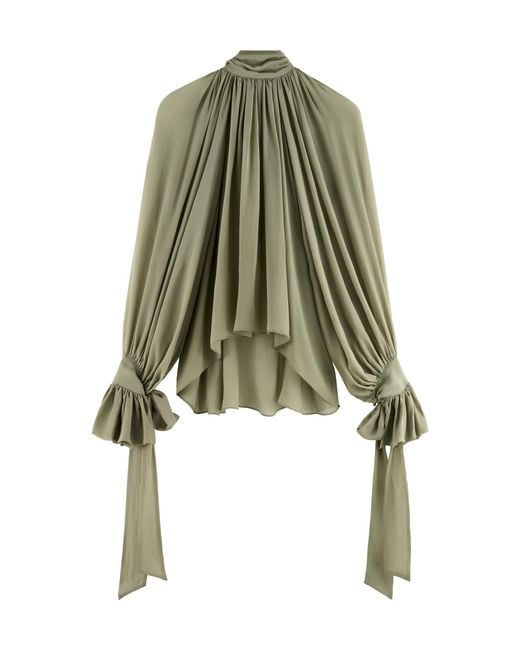 ARAKII Green Balloon Pleated Silk Top Exclusive