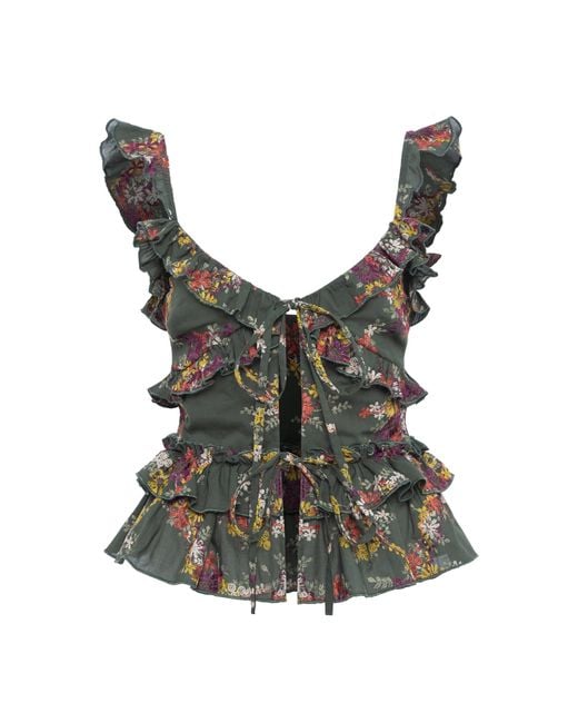 Siedres Brown Lydia Cotton-Blend Ruffled Crop Top