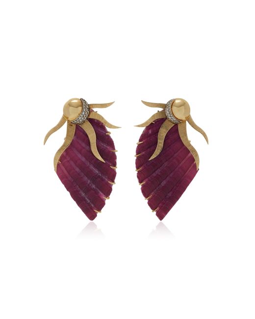 Silvia Furmanovich Purple 18k Yellow Gold Diamond Shell Earrings for men