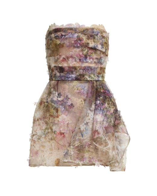 Elie Saab Multicolor Floral-Embellished Organza Mini Dress