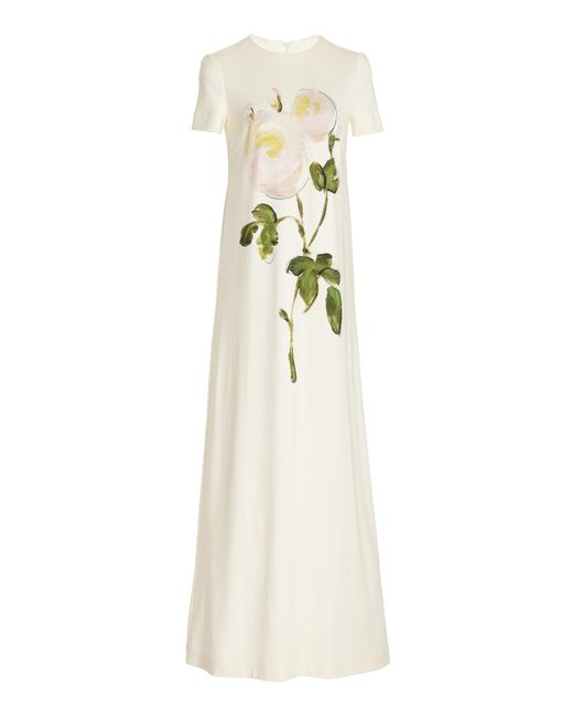 Oscar de la Renta White Printed Milano Jersey Maxi Dress