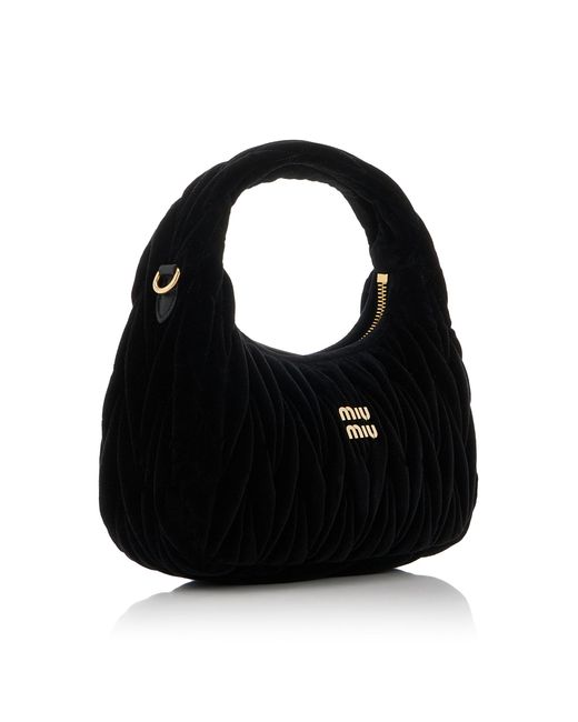 Miu Miu Black Wander Quilted Velvet Shoulder Bag