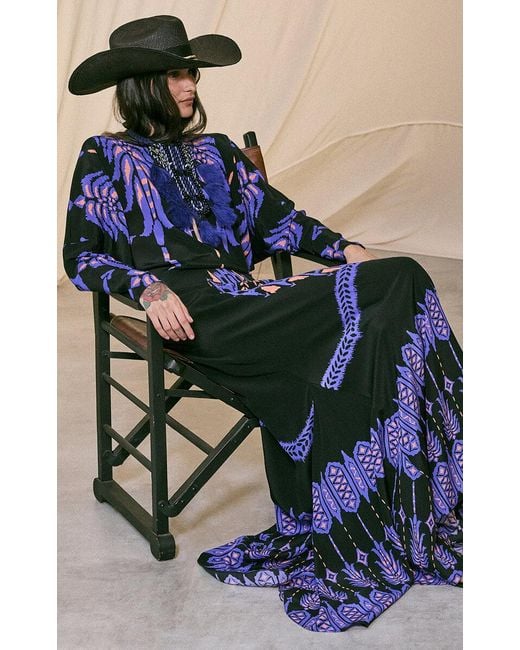 Johanna Ortiz Blue Brave Woman Printed Silk Maxi Skirt