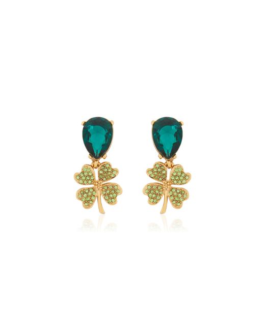 Oscar de la Renta Blue Crystal Drop Four Leaf Clover Earrings