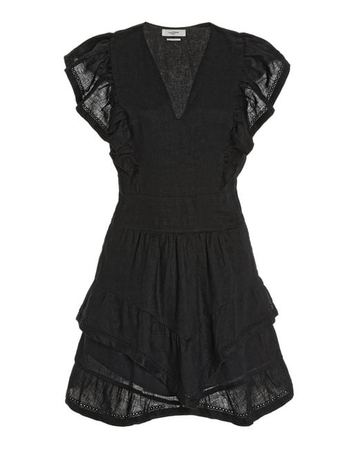 Étoile Isabel Marant Black Audreyo Ruffled Linen Mini Dress