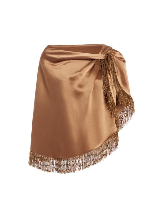 By Malene Birger Brown Pinlo Fringed Satin Cape Top