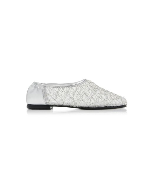 Jonathan Simkhai White Eden Embroidered Metallic Ballet Flats