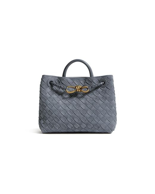 Bottega Veneta Blue Small Andiamo Intrecciato Suede Bag